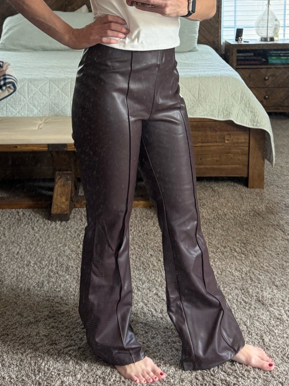 a new day Dark Brown Faux-Leather Flared Pants